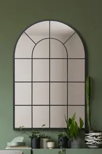 MirrorOutlet The Arcus Black Framed Arched Window Leaner/Wall Mirror 120CM x 80CM