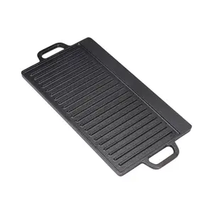 Black Kitchen Rectangular Anti Stick Cast Iron Reversible Griddle Pan W 45cm