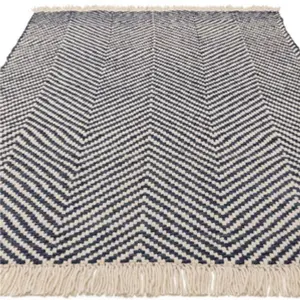 Handmade Kilim Modern Navy Geometric Cotton Jute Rug for Living Room and Bedroom-200cm X 290 cm