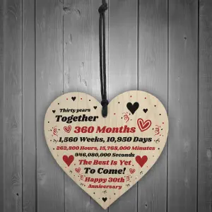 30th Anniversary Gift Husband Wife Wedding Thirty Years Mr Mrs Gift Wood Heart