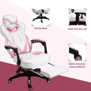 Vinsetto Gaming Chair Ergonomic Reclining Manual Footrest Wheels Stylish Pink