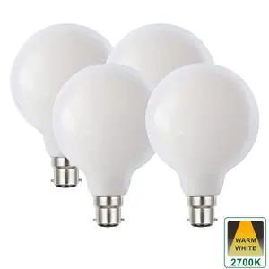 Harper Living 8 Watts G95 B22 BC Bayonet LED Bulb Opal Globe Warm White 3000K Dimmable, Pack of 4