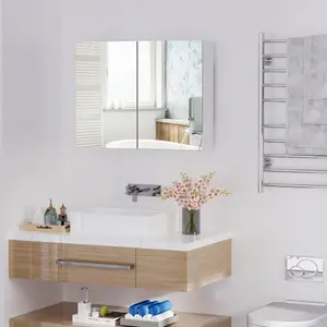 HOMCOM Mirror Cabinet Double Door Wall Mounted Modern Storage Unit Bathroom