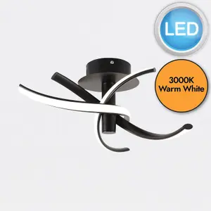 First Choice Lighting Matt Black LED Twist Ceiling Light