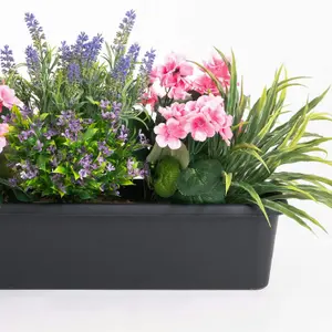 Blooming Artificial - 60cm / 2ft Pink Faux Mixed Flower Window Box