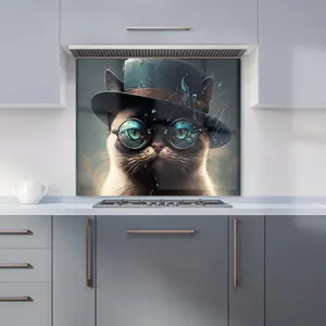 Siamese Cat With Glasses Splashart Premium Glass Kitchen Splashback W600mm x H750mm