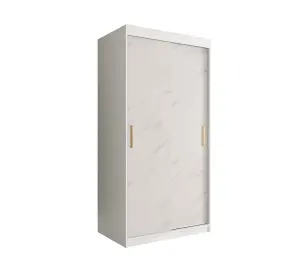 Elegant White Geneva T Sliding Door Wardrobe W1000mm H2000mm D620mm - Modern Design, Gold Handles, Space-Saving