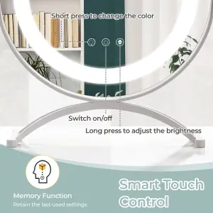 Costway Makeup Vanity Mirror 3 Color Dimmable LED Lighted Round Mirror w/ Smart Touch Control