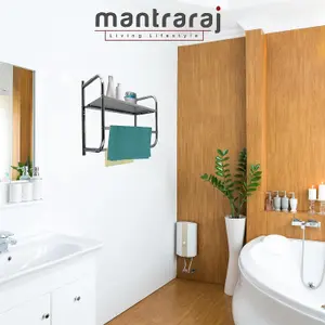 MantraRaj Bathroom Wall Rack With 2 Towel Holder Rails Metal Chrome Plated Shelf Adhesive Towel Rail Towel Holders Towel Rack