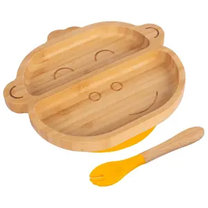 Bamboo Monkey Baby Weaning Plate & Fork Set - Yellow