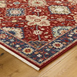 Persian Red Traditional Geometric Bordered Wool Rug for Living Room & Bedroom-160cm X 235cm