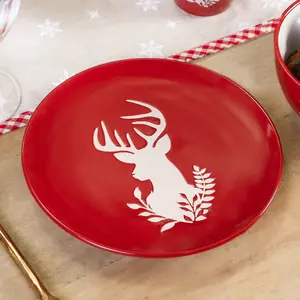 Set of 6 Red Stag Design Christmas Dinnerware Side Plates