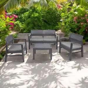 URBNLIVING 121cm Width 4 Pcs Rattan Garden Furniture Lounge Set Sofa Arm Chairs Side Table Outdoor Anthracite Set with Cushions