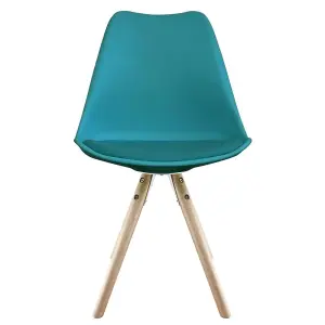 Soho Teal Plastic Dining Chair with Pyramid Light Wood Legs