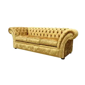 Chesterfield 3 Seater Sofa Settee Shimmer Gold Velvet Fabric In Balmoral Style