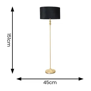 ValueLights Maggie Gold Candlestick Floor Lamp with Black Velvet Lamp Shade and LED Bulb