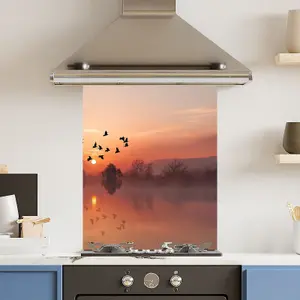 Toughened 6mm Glass Kitchen Splashback 60 x 75cm Misty Morning - Polished Edge Heat Resistant Back Splash for Cookers Hob