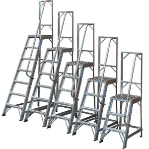 1.5m Heavy Duty Single Sided Fixed Step Ladders - Handrail Platform Safety Barrier