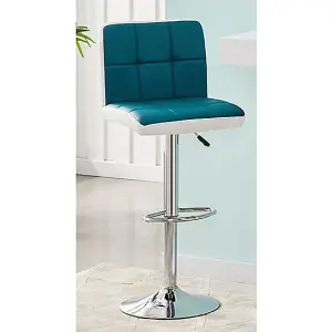 Axara White High Gloss Bar Table With 4 Copez Teal White Stools