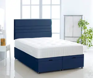 Blue Plush Foot Lift Ottoman Bed With Memory Spring Mattress And Horizontal Headboard 4.0FT Small Double