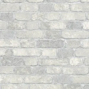 Galerie Industrial Effects Grey Glass Stone Brick Effect Wallpaper Roll