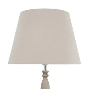 First Choice Lighting Grey Wash Wood Effect 59cm Table Lamp with And Grey Cotton Shade