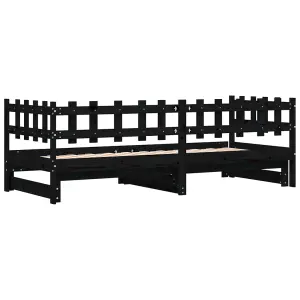 Berkfield Pull-out Day Bed Black 2x(90x200) cm Solid Wood Pine