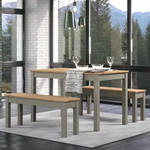 Core Products Corona Grey 150cm long Dining Table with 2 Grey Pine Double Benches