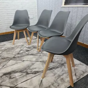 Dining Chairs Set Of 4 Grey Kitchen Tulip Chairs Wooden Legs Padded Seats