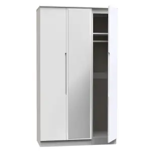 Milan Ready assembled Modern White Tall Triple Wardrobe With 1 mirror door (H)1970mm (W)1110mm (D)530mm