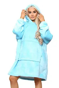 MS9 Women's Oversized Hoodie Wearable Blanket Hoodie Top With Sherpa Lining Sky Blue