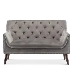 2 Seater Loveseat Small Sofa in Light Grey Velvet Fabric