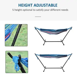 Outsunny 298 x 117cm Hammock with Metal Stand Carrying Bag 120kg White Stripe