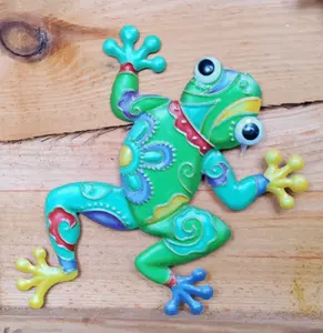 3 Garden Metal Frog Plaques Colourful Hanging Garden Wall Decorations