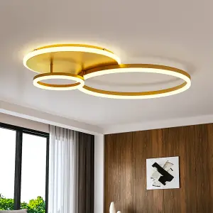 3 Circular Classic Golden Loops Energy Efficient LED Flush Ceiling Light 65cm