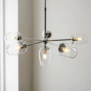 Luminosa Livorno Multi Arm Pendant Ceiling Light Bright Nickel Plate, Clear Glass