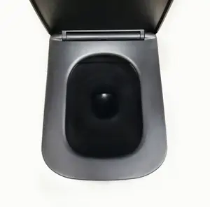 Top Ceramics Black Square Wall Hung Rimless Toilet with Soft Close Seat and 1.12m Cistern Frame