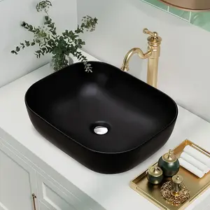 Bathroom Countertop Basin Oval Sit On Sink 455mm 45.5cm Black Ceramic Hapi