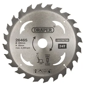 Draper  TCT Construction Circular Saw Blade, 250 x 30mm, 24T 26465