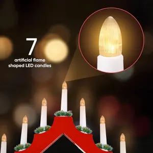 7 LED Wooden Christmas B/O Candle Bridge - Red