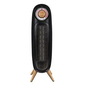 Russell Hobbs Electric Tower Heater 2000W Retro Black with Scandi Wood Effect RHRETFH1002WDB