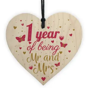 Red Ocean 1 Year Anniversary Wooden Heart Plaque Mr And Mrs Wedding Anniversary Gift For Her