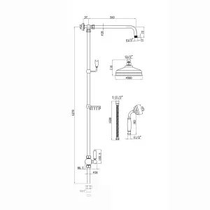 ENKI Downton English Gold Watercan Head Shower Riser Rail Kit RG049 200mm