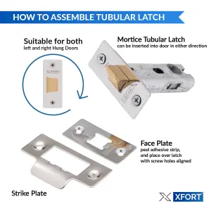 XFORT 4 Sets of 75mm Polished Chrome Tubular Latch, Mortice Door Latch