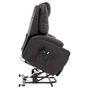 Rise Recliner Chair With Single Motor, Heat And Massage, Remote Control, Pocket Storage And Cup Holders In Brown Bonded Leather