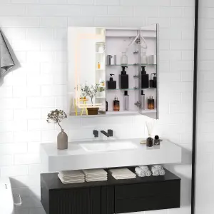 COSTWAY 60 x 70 cm Bathroom Medicine Cabinet w/ Mirror LED Lighted Bathroom Mirror Cabinet