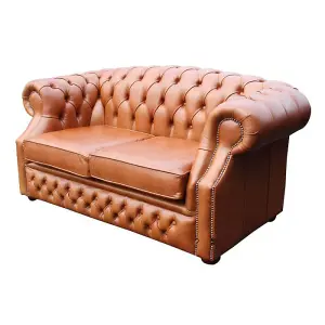 Chesterfield 2 Seater Old English Tan Leather Sofa Bespoke In Buckingham Style