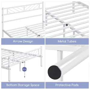 Yaheetech White 4ft6 Double Metal Bed Frame with Arrow Design Headboard and Footboard