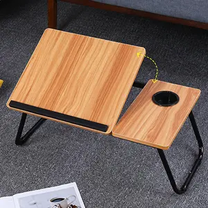 Laptop Bed Table Computer Notebook Desk Stand with Foldable Legs & Cup Slot Tray - Walnut