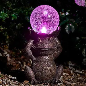 Solar Powered LED Frog Garden Ornament with Crystal Ball